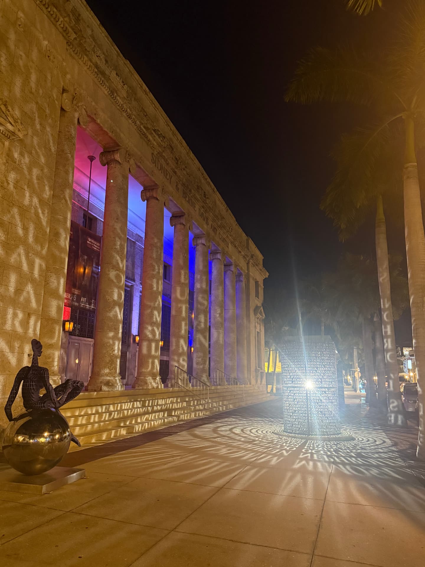 Sidney & Berne Davis Art Center illuminated at night in Fort Myers